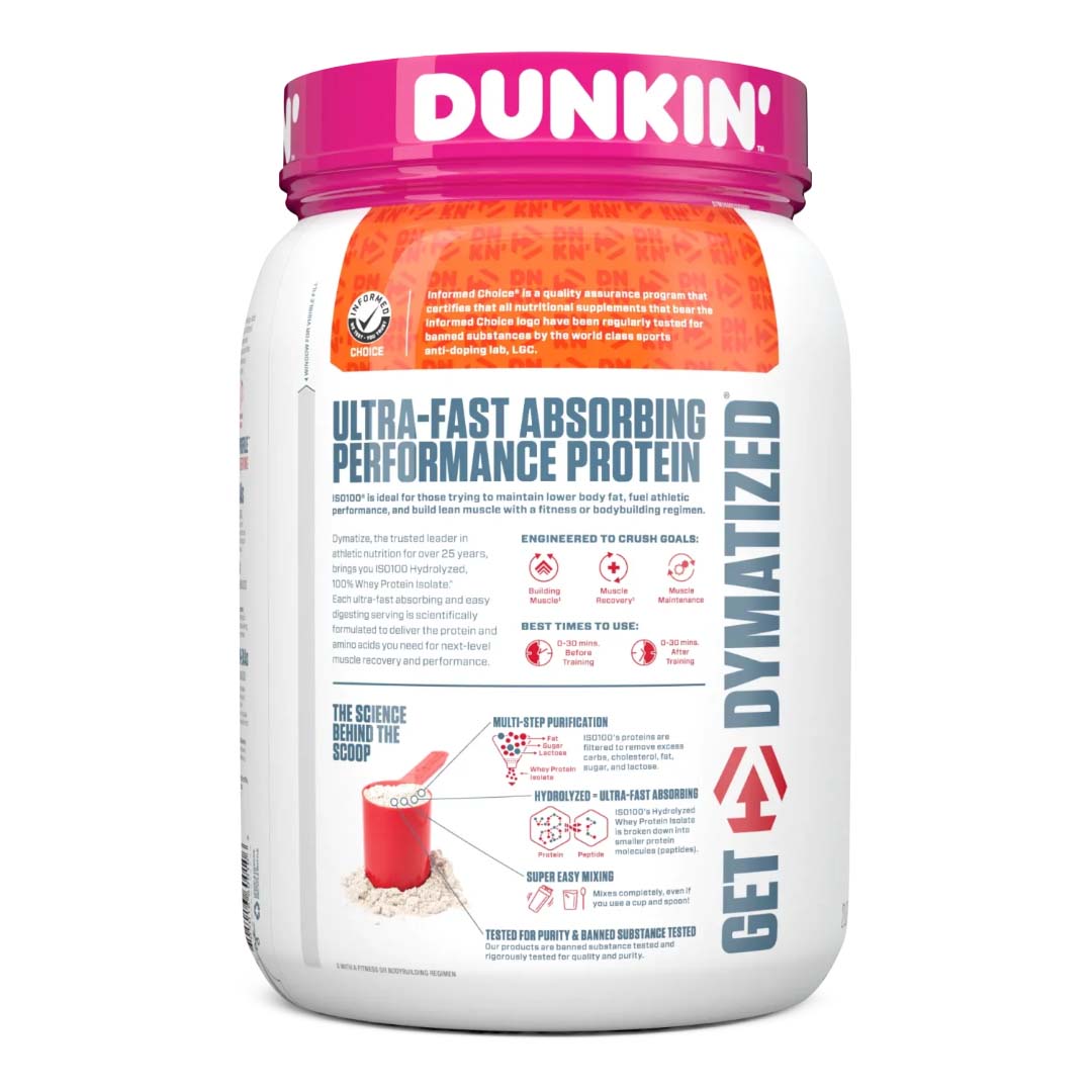 ISO 100 Dunkin 1.4 LB | 25g Proteína Hidrolizada, Sin Lactosa, 20 Porciones