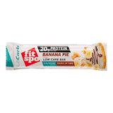 Barra de proteína Low Carb Bar FitSpo sabor Banana Pie 60g - 20 g de proteína y 0,2 g de azúcares por barra - vista frontal del envase