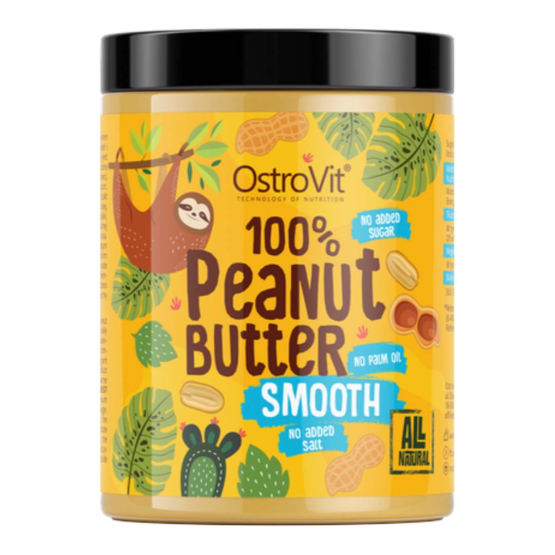 OstroVit Snack 100% Mantequilla de Maní Smooth 1000 g – Natural, Sin Azúcar, Sin Sal y Sin Aceite de Palma