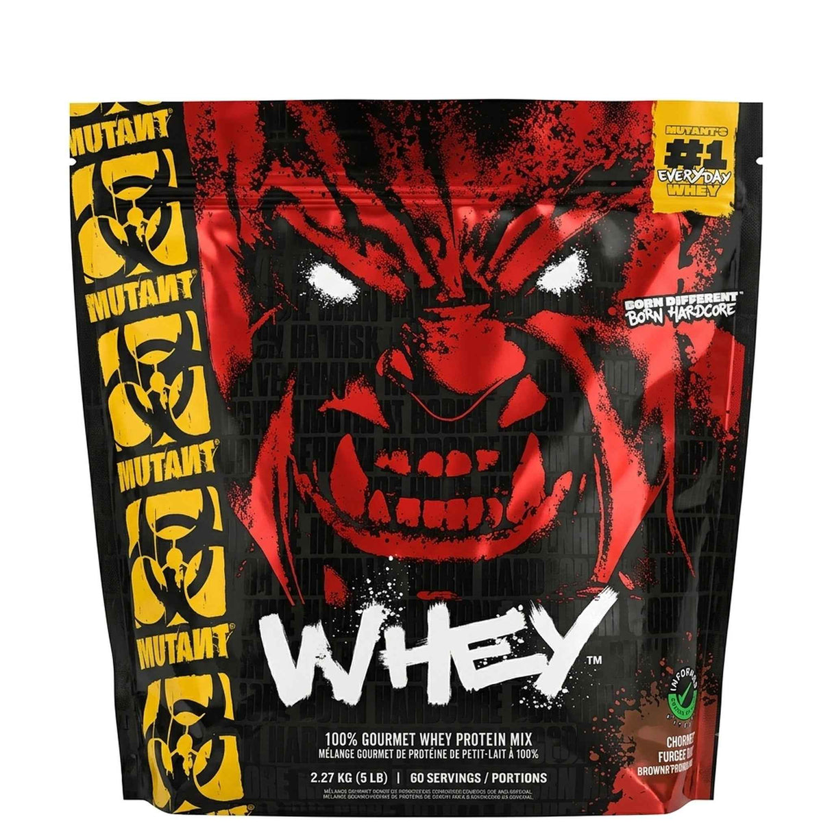 Proteína Mutant Whey 5 lb sabor Chocolate Fudge Brownie — 22 g de proteína por porción — vista frontal del envase