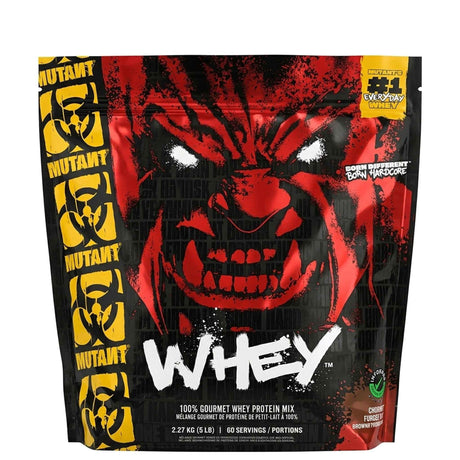 Proteína Mutant Whey 5 lb sabor Chocolate Fudge Brownie — 22 g de proteína por porción — vista frontal del envase