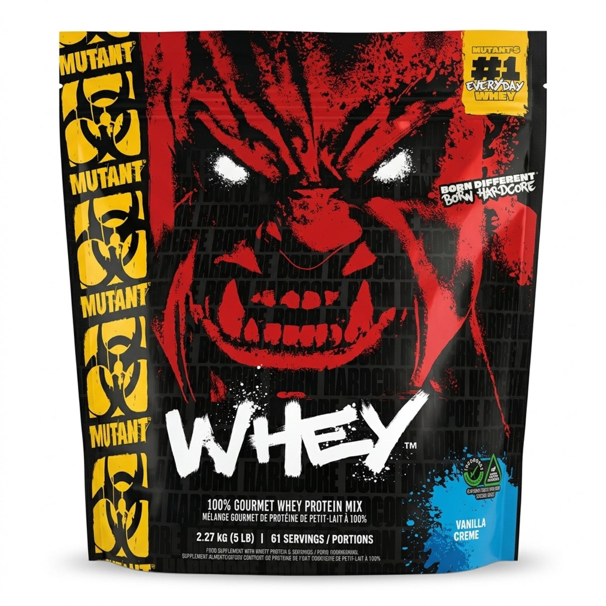 Proteína Mutant Whey 5 lb sabor Vainilla Ice Cream — 22 g de proteína por porción — vista frontal del envase