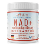 NAD+ de Alpha Medica — fórmula en polvo con nicotinamida, resveratrol y quercetina, 100 porciones — envase holográfico