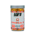 Frasco de Omega 3 Fish Oil de Winkler Nutrition con 180 cápsulas. Destaca 3000mg de aceite de pescado, 630mg EPA, 400mg DHA, sin gluten y libre de mercurio.