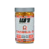 Frasco de Omega 3 Fish Oil de Winkler Nutrition con 180 cápsulas. Destaca 3000mg de aceite de pescado, 630mg EPA, 400mg DHA, sin gluten y libre de mercurio.