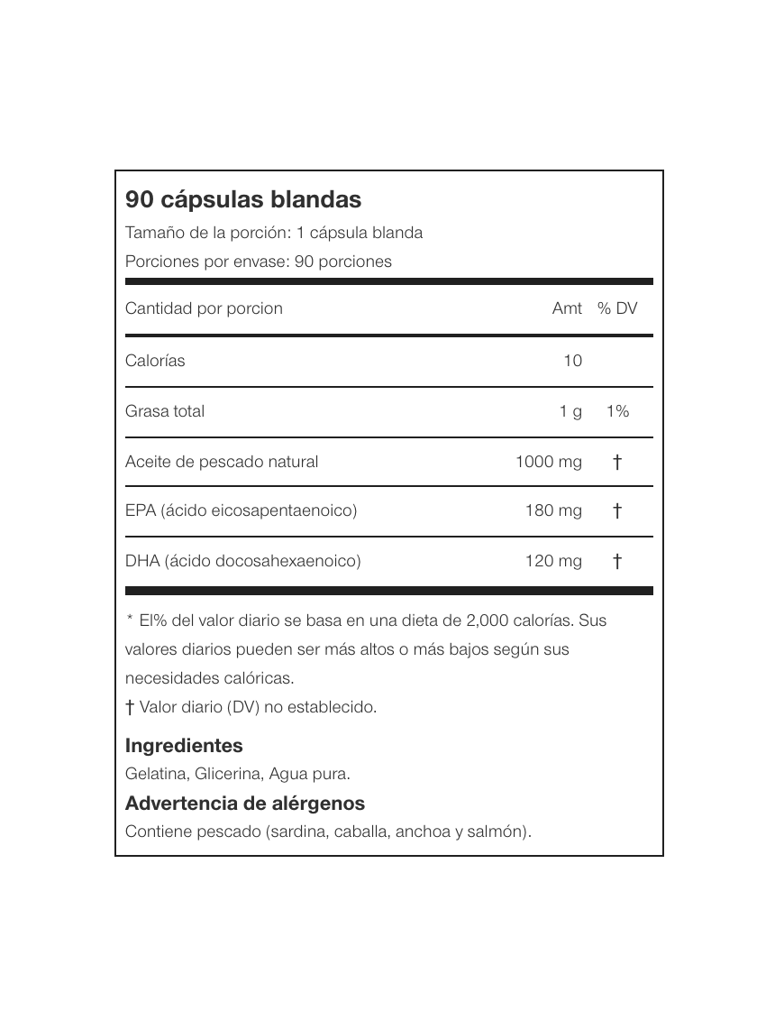 informacion nutricional Omega 3 Fish oil usn (90 caps)