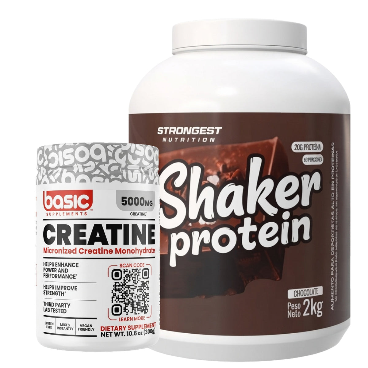 Pack Shaker Strongest sabor Chocolate + Creatina Basic 300g — TBH Suplementos