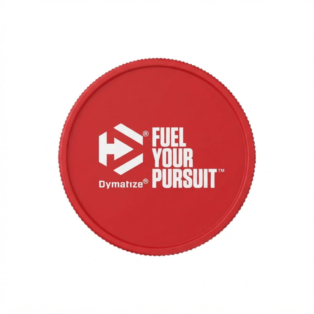 Porta Proteína Dymatize - detalle de la tapa a rosca roja con el logo Dymatize Fuel Your Pursuit
