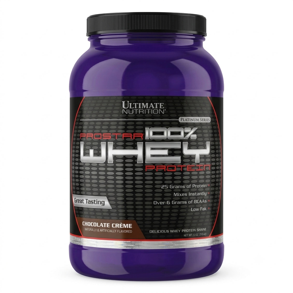 Proteína Prostar 100% Whey Ultimate Nutrition sabor Chocolate — envase de 2 lb (907 g) — 25 g de proteína por porción — vista frontal