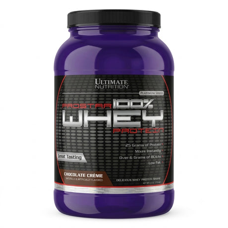 Proteína Prostar 100% Whey Ultimate Nutrition sabor Chocolate — envase de 2 lb (907 g) — 25 g de proteína por porción — vista frontal