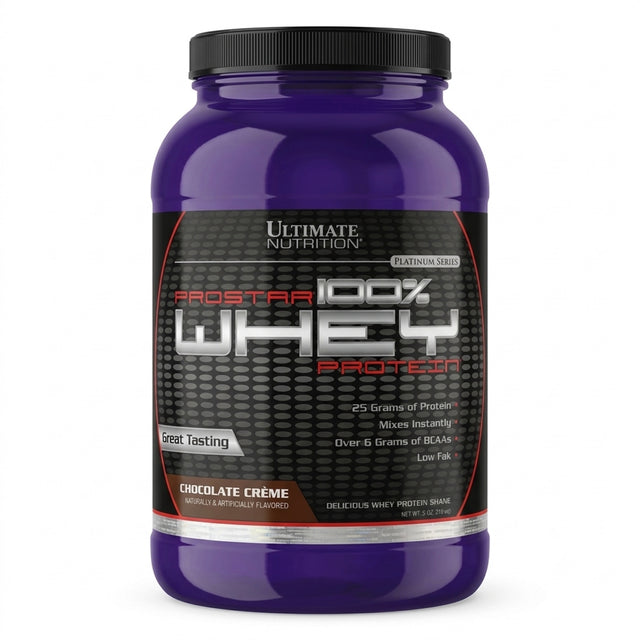 Proteína Prostar 100% Whey Ultimate Nutrition sabor Chocolate — envase de 2 lb (907 g) — 25 g de proteína por porción — vista frontal