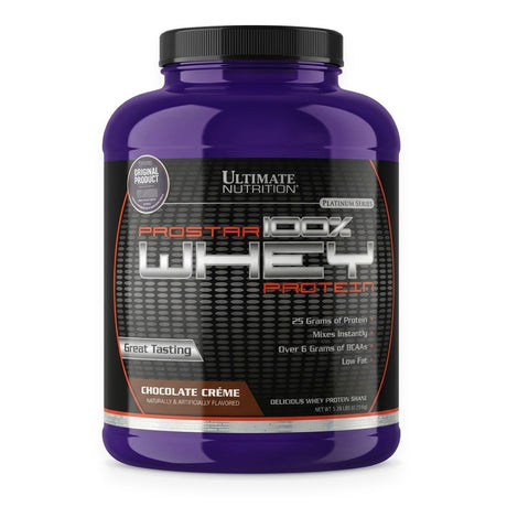 Proteína Prostar 100% Whey Ultimate Nutrition sabor Chocolate — envase de 5 lb (2,39 kg) — 25 g de proteína por porción — vista frontal