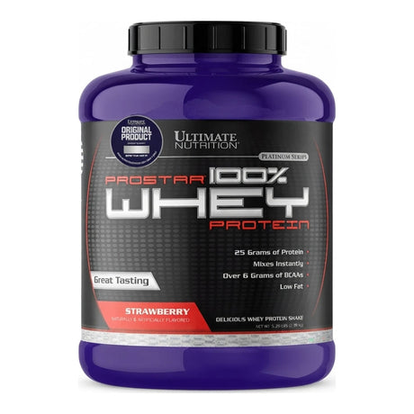 Proteína Prostar 100% Whey Ultimate Nutrition sabor Strawberry — envase de 5 lb (2,39 kg) — 25 g de proteína por porción — vista frontal