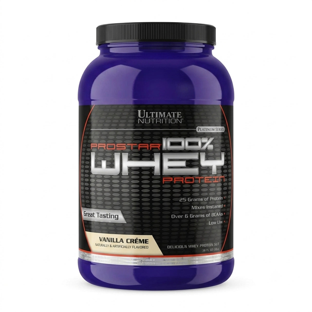 Proteína Prostar 100% Whey Ultimate Nutrition sabor Vainilla — envase de 2 lb (907 g) — 25 g de proteína por porción — vista frontal