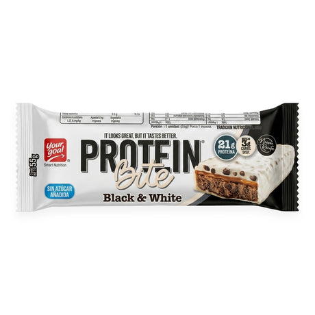 Barra de proteína Protein Bite Your Goal sabor Black and White 55g - 21 g de proteína por porción - vista frontal del envase