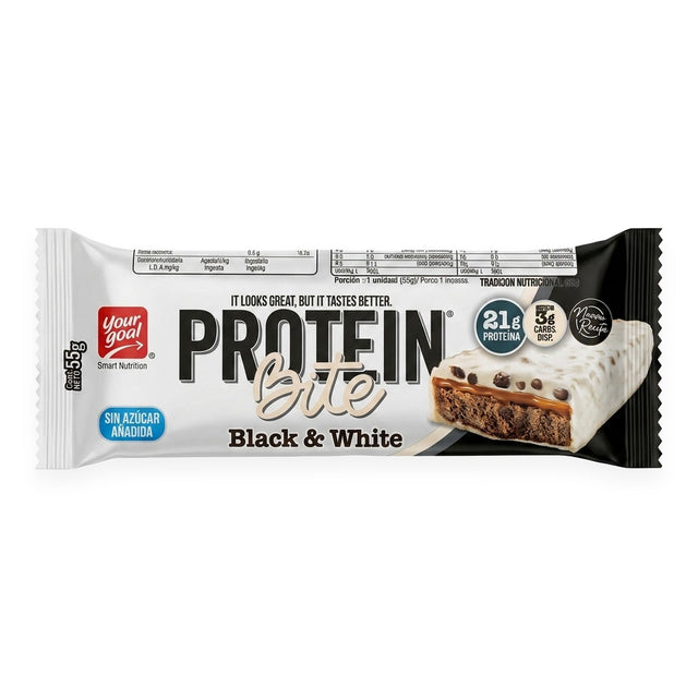 Barra de proteína Protein Bite Your Goal sabor Black and White 55g - 21 g de proteína por porción - vista frontal del envase