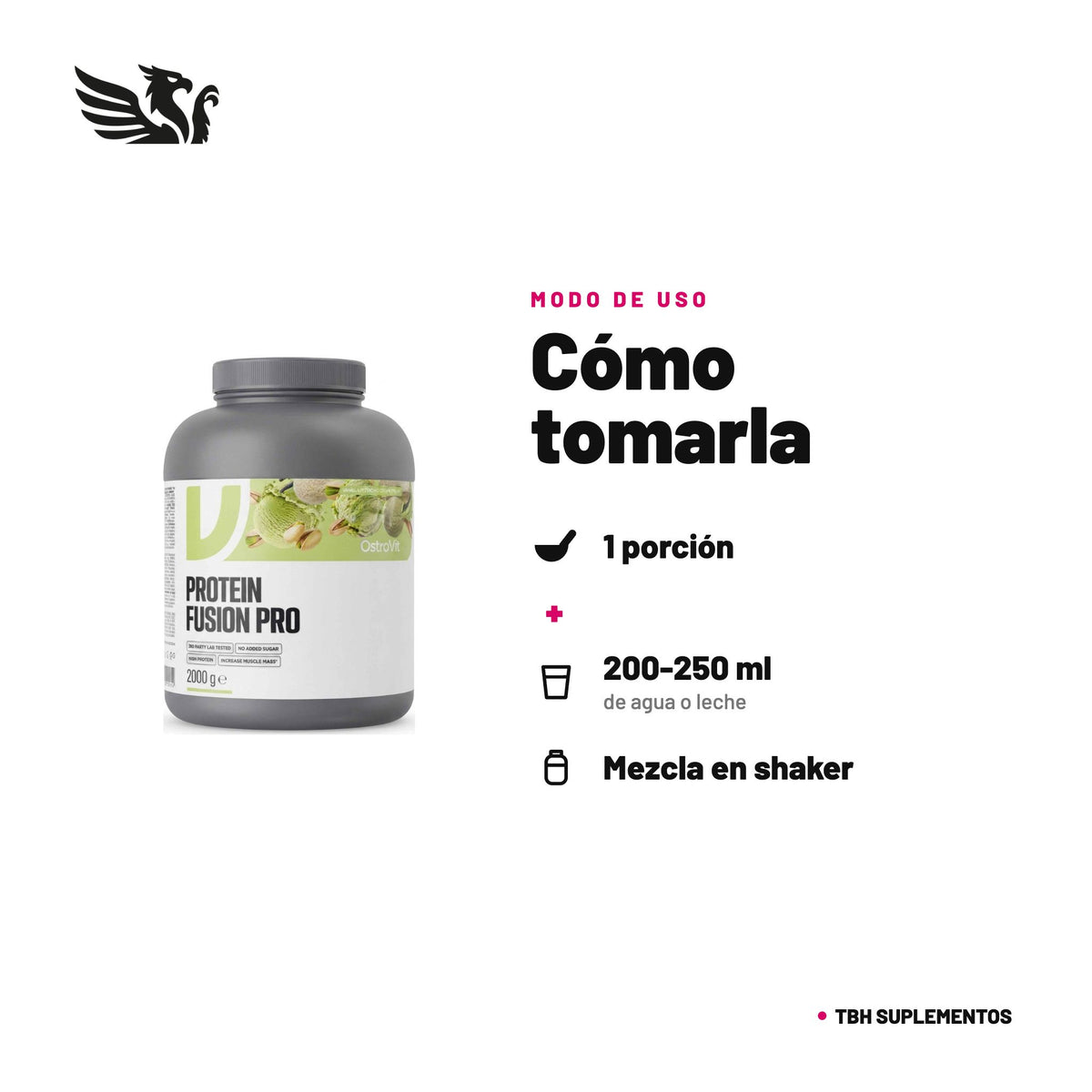 Protein Fusion Pro Ostrovit — cómo tomarla, modo de uso: Disuelve 30 g (1 porción) en 200-250 ml de agua o leche, 1 porción al día o según tu requerimiento de proteína. Agita hasta disolver. 100% original, envío a todo Chile.
