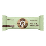 Oblea de proteína vegana Protein Wafer QNT sabor Hazelnut 35 g - 11 g de proteína vegetal, bañada en chocolate negro - vista frontal del envase
