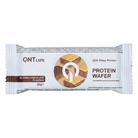 Protein Wafer QNT 35 g sabor Belgian Chocolate — oblea de proteína con 11 g de proteína — vista frontal del envase