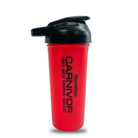 Shaker Carnivor Rojo MuscleMeds 600 ml, vaso mezclador libre de BPA
