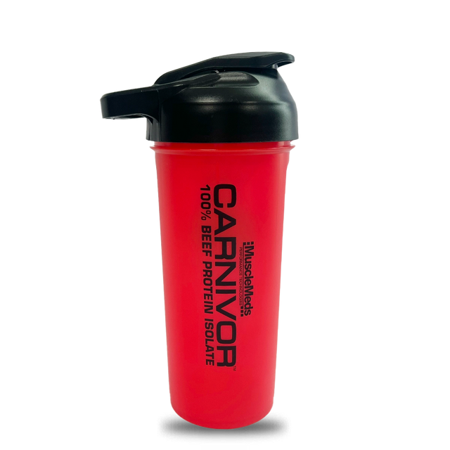 Shaker Carnivor Rojo MuscleMeds 600 ml, vaso mezclador libre de BPA