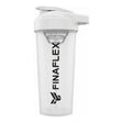 Shaker Finaflex de 600 ml (SportShaker) — coctelera de cuerpo transparente con tapa blanca y rejilla mezcladora, libre de BPA, con pico abatible y argolla — logo FINAFLEX