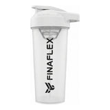 Shaker Finaflex de 600 ml (SportShaker) — coctelera de cuerpo transparente con tapa blanca y rejilla mezcladora, libre de BPA, con pico abatible y argolla — logo FINAFLEX