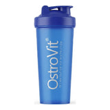 Shaker OstroVit de 600 ml azul translúcido — coctelera libre de BPA y DEHP con tapa a rosca, pico abatible y argolla — logo OstroVit
