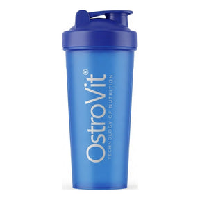 Shaker OstroVit de 600 ml azul translúcido — coctelera libre de BPA y DEHP con tapa a rosca, pico abatible y argolla — logo OstroVit