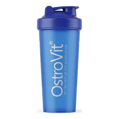 Shaker OstroVit de 600 ml azul translúcido — coctelera libre de BPA y DEHP con tapa a rosca, pico abatible y argolla — logo OstroVit