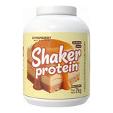 Proteína Shaker Protein Strongest Nutrition sabor Vainilla Caramelo — whey con colágeno, 20 g de proteína por porción — vista frontal del envase