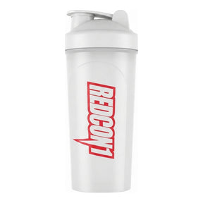 Shaker Redcon1 700 ml translúcido con logo rojo, tapa con pico abatible y argolla, libre de BPA y DEHP — logo REDCON1