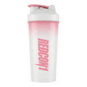 Shaker Redcon1 700 ml translúcido con logo rosado, tapa con pico abatible y argolla, libre de BPA y DEHP — logo REDCON1