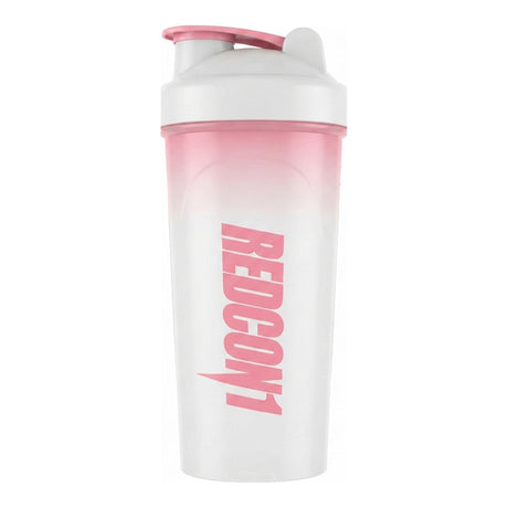 Shaker Redcon1 700 ml translúcido con logo rosado, tapa con pico abatible y argolla, libre de BPA y DEHP — logo REDCON1