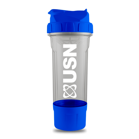 Shaker USN Azul 700 ml con porta proteína, vaso mezclador libre de BPA