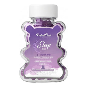 Sleep Well de Perfect Bear — gomitas para el descanso con magnesio, triptófano, vitamina B6 y zinc, sabor frutos del bosque — envase osito de 60 gomitas