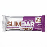 Barra de proteína Slimbar sabor Cookies & Cream 60g - 24 g de proteína por barra, 0% azúcar añadida, nueva receta - vista frontal del envase