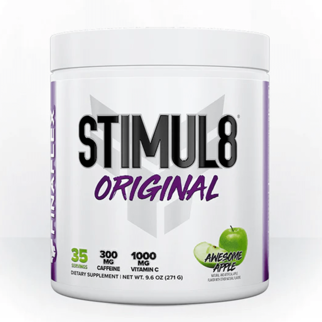 Finaflex Stimul8 Original Pre-Workout 333 g en envase blanco sabor manzana
