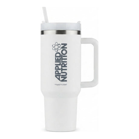 Vaso térmico Applied Nutrition 1,2 L color blanco - acero inoxidable de doble pared con asa y bombilla - vista frontal