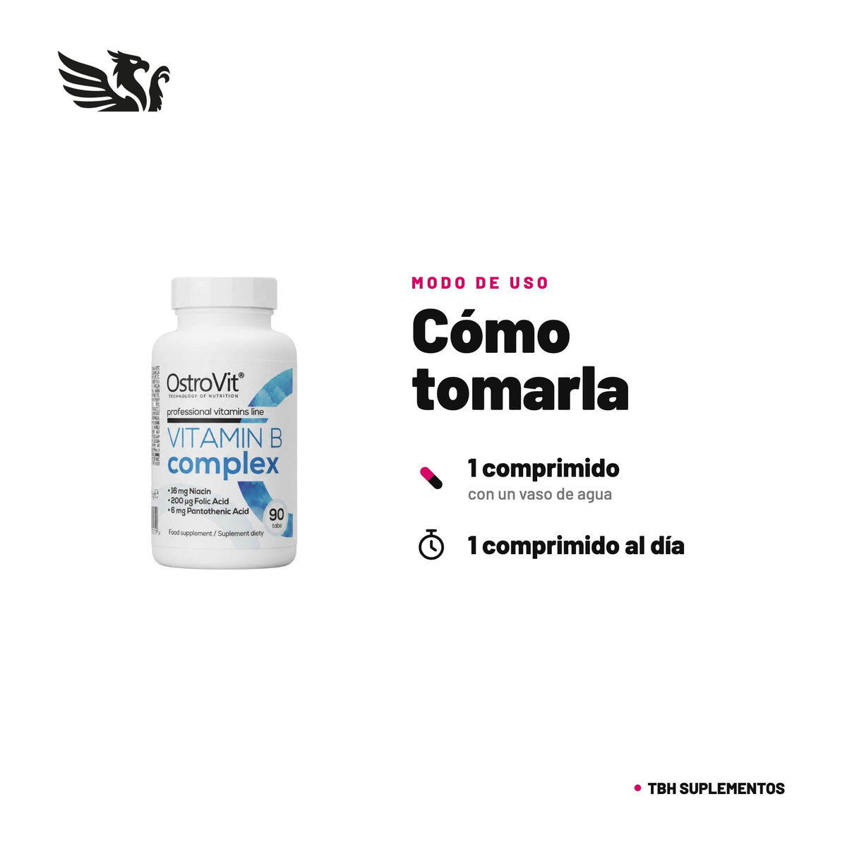 Vitamin B Complex OstroVit — cómo tomarla, modo de uso: Toma 1 comprimido al día, antes de la primera comida. No superar la dosis diaria recomendada. 100% original, envío a todo Chile.