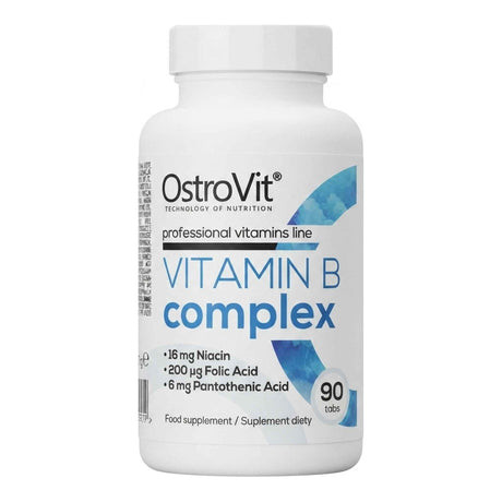 Vitamin B Complex de OstroVit — complejo B con 8 vitaminas del grupo B más vitamina C y E, 90 comprimidos — envase professional vitamins line