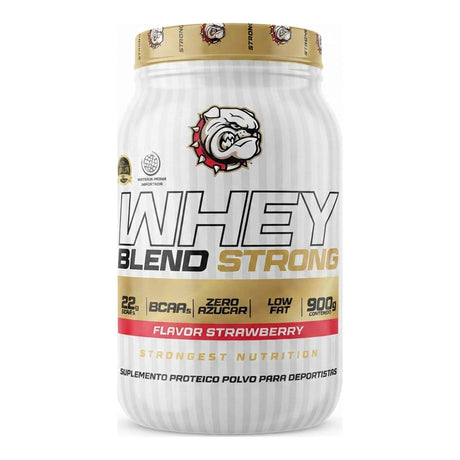 Proteína Whey Blend Strong Strongest Nutrition sabor Frutilla — mezcla de proteína de suero, 22 g de proteína por porción — vista frontal del envase