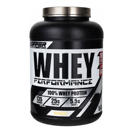 Proteína Whey Performance Kiffer 5 lb sabor Vainilla — 25 g de proteína sin lactosa por porción — vista frontal del envase