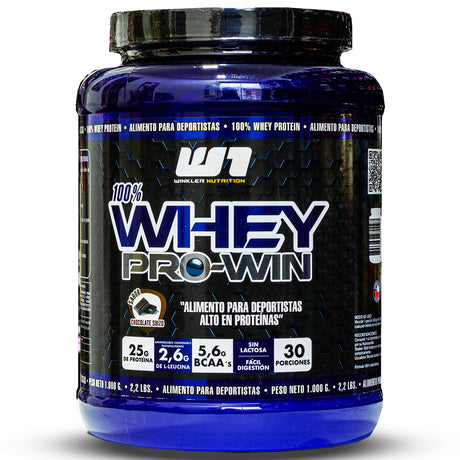 100% Whey Pro Win de Winkler Nutrition, suplemento de proteína sabor , envase de 2.2 lb, con 25-26g de proteína por porción, ideal para el desarrollo muscular y recuperaciónhocolate suizo